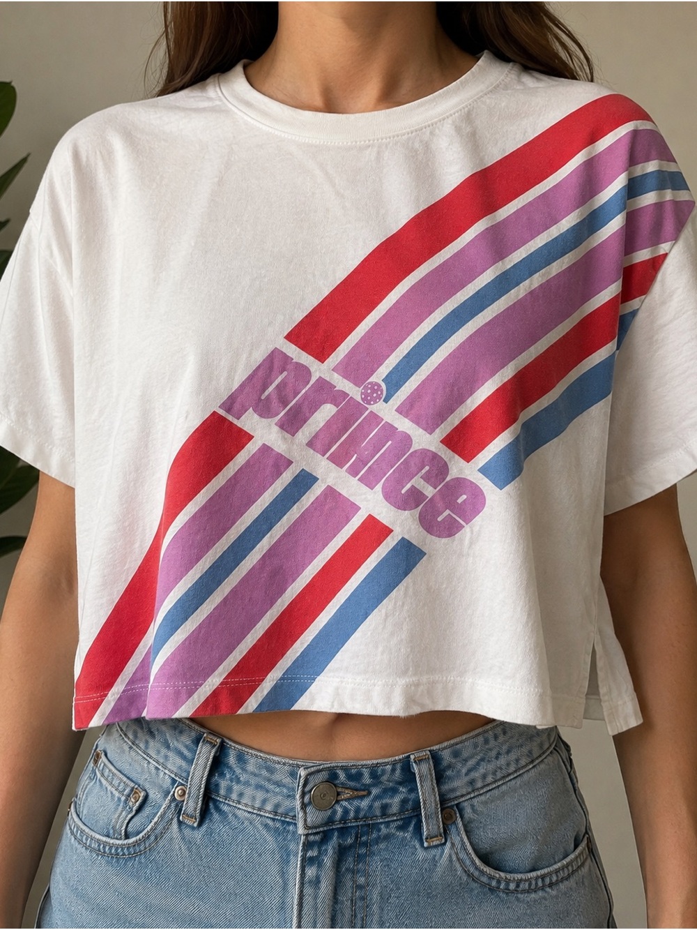 Prince Pickleball Retro Stripe Cropped Graphic Tee XL
